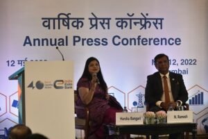 Ms. Harsha Bangari, MD, India Exim Bank and Mr. N Ramesh, DMD, India Exim Bank on the occasion of Annual Results Press Conference at the Taj, Colaba in Mumbai
