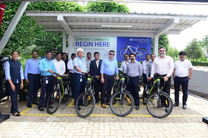 Aditya Sikri, President, IndoSpace launching the e-Bikes