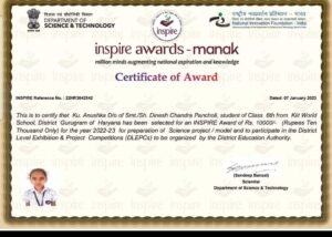 KIIT World School student Anushka got selected for Inspire Award for Automatic Garbage Collector Project