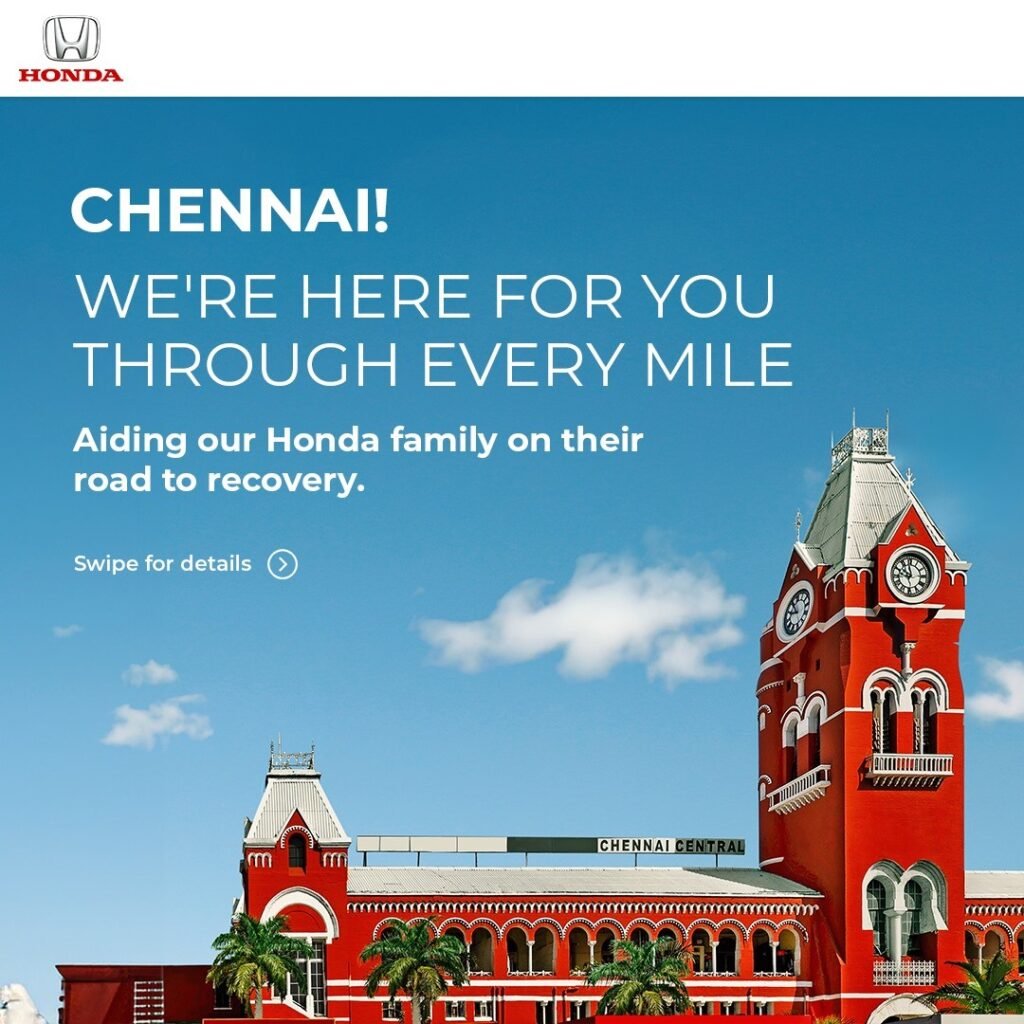 Honda Cars India pledges support to its flood-affected car owners in Chennai