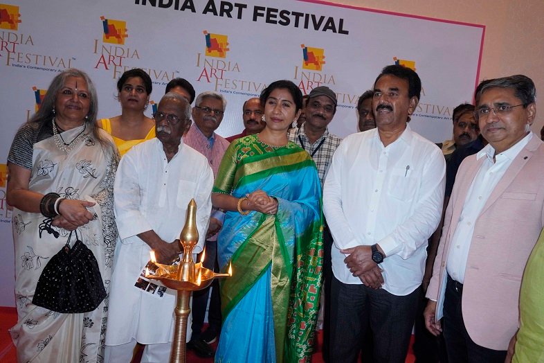 Minister Jupally Krishna Rao seen inaugurating the India Art Festival_ Also seen is Parvathi Reddy_ Laxma Goud_ Rajendra Patil_Anju Poddar and others